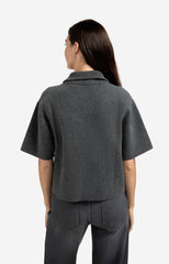 Short sleeve sweater with collar and half zip