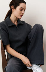 Short sleeve sweater with collar and half zip - Type: lookbook