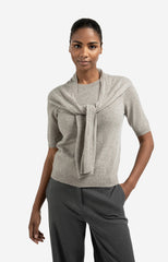 Short sleeve sweater with fixed scarf detail