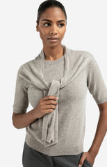Short sleeve sweater with fixed scarf detail