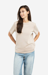 Short sleeve sweatshirt with ribbed knit neckline