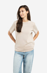 Short sleeve sweatshirt with ribbed knit neckline