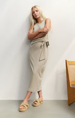 Sleeveless dress with waist tie detail