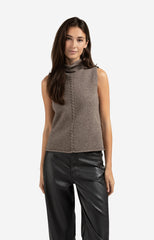 Sleeveless sweater with high neck and cable detail