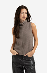 Sleeveless sweater with high neck and cable detail