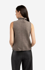 Sleeveless sweater with high neck and cable detail