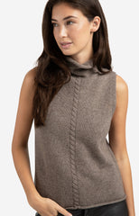 Sleeveless sweater with high neck and cable detail - Type: lookbook
