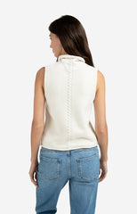Sleeveless sweater with high neck and cable detail