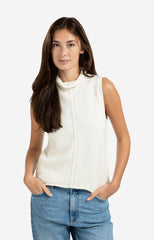 Sleeveless sweater with high neck and cable detail