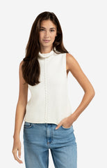 Sleeveless sweater with high neck and cable detail