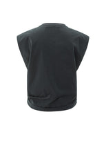 Sleeveless top with shoulder pads and pleat detail