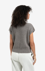 Sleeveless zip-up cardigan with stand-up collar