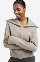 Soft zip-up cardigan with wide collar