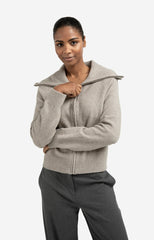 Soft zip-up cardigan with wide collar