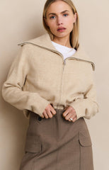 Soft zip-up cardigan with wide collar