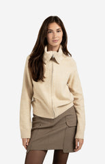 Soft zip-up cardigan with wide collar