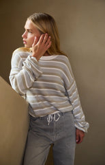 Striped sweater with drawstring hem