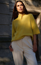 Sweater with ribbed three-quarter sleeves and mock neck