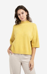 Sweater with ribbed three-quarter sleeves and mock neck
