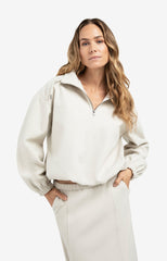 Sweatshirt with balloon sleeves and zip collar