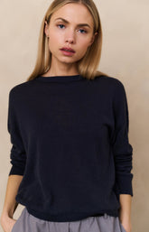 Textured knitted sweater with round neckline