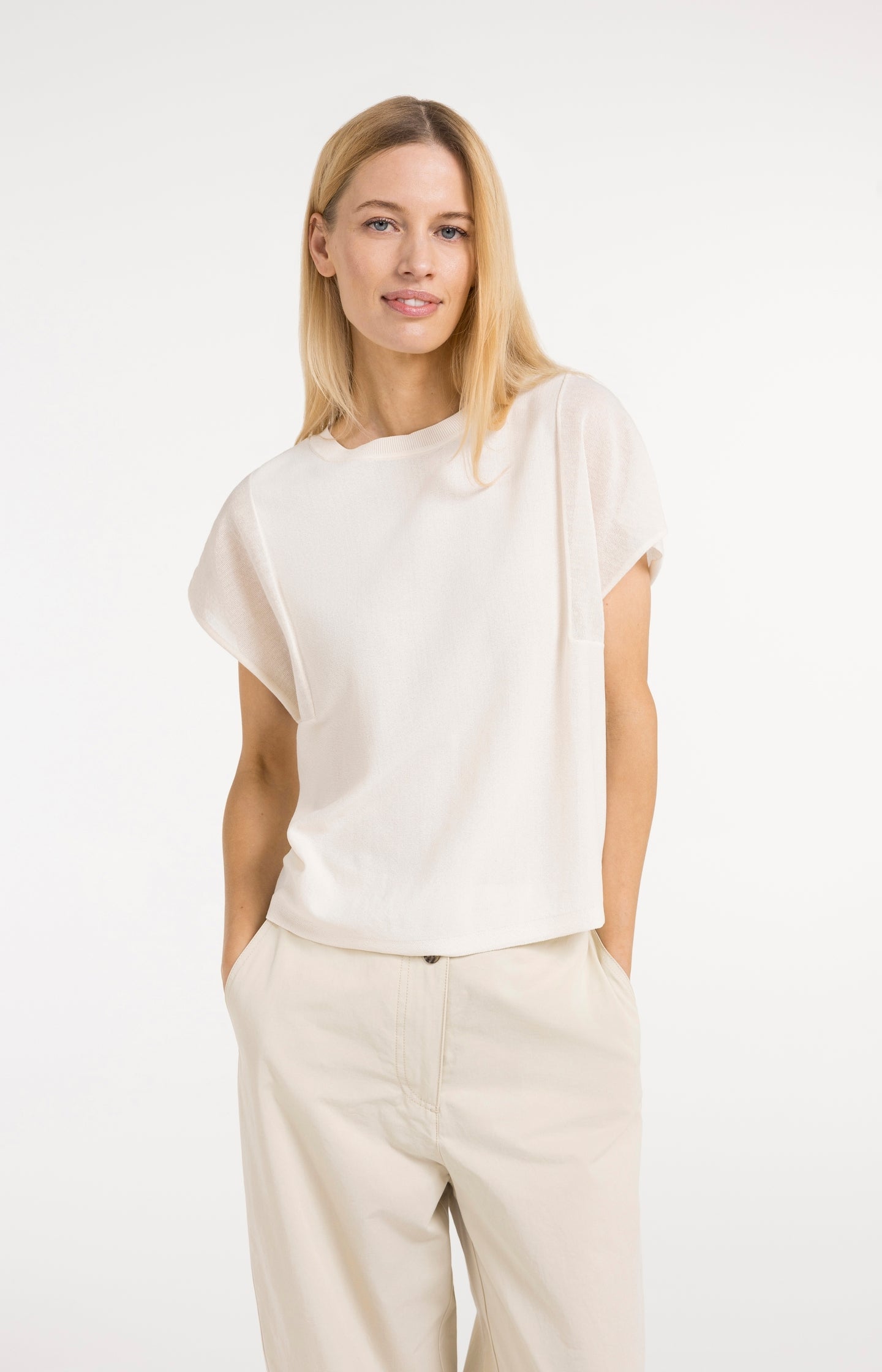 Top with sheer short sleeves and crew neck