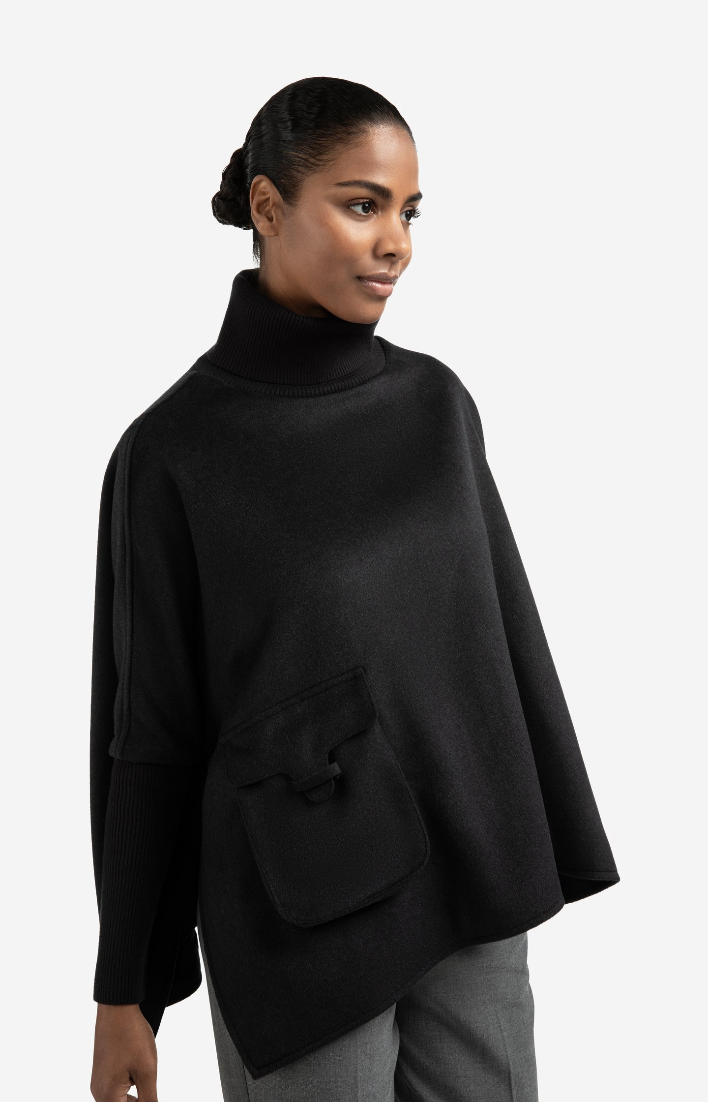 Wool blend poncho with turtleneck and flap pocket - Type: lookbook