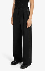 Woven wide leg trousers with satin side tape