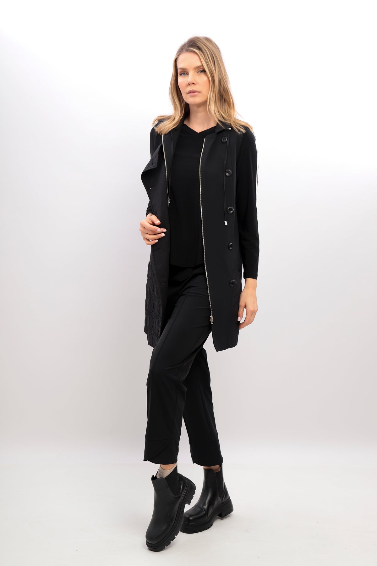 Wrap Hem Straight Leg Trousers in 7/8th Length 8 I-24AW-5118-15 BLACK