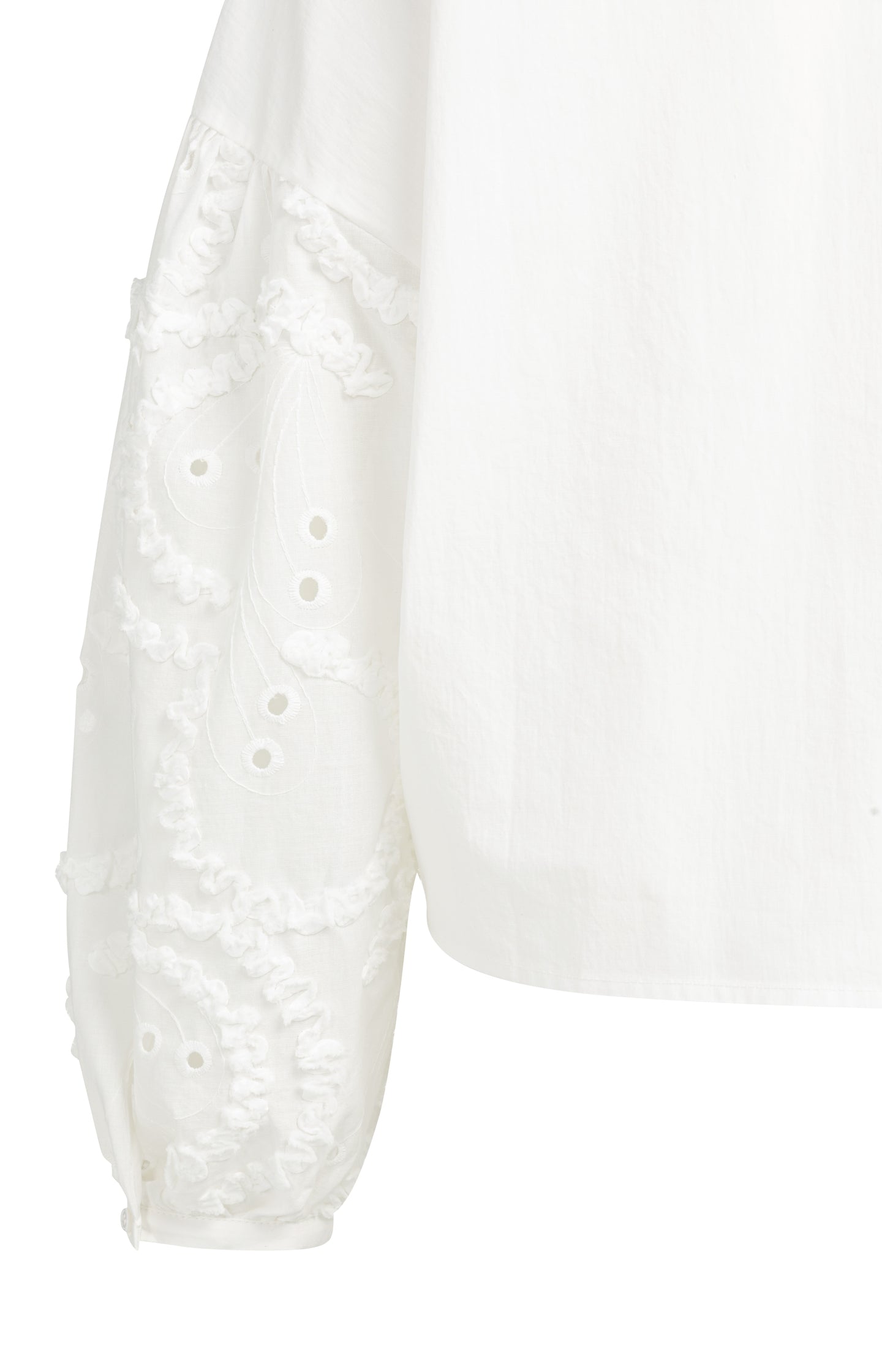 Blouse with embroidered sleeves and round neckline