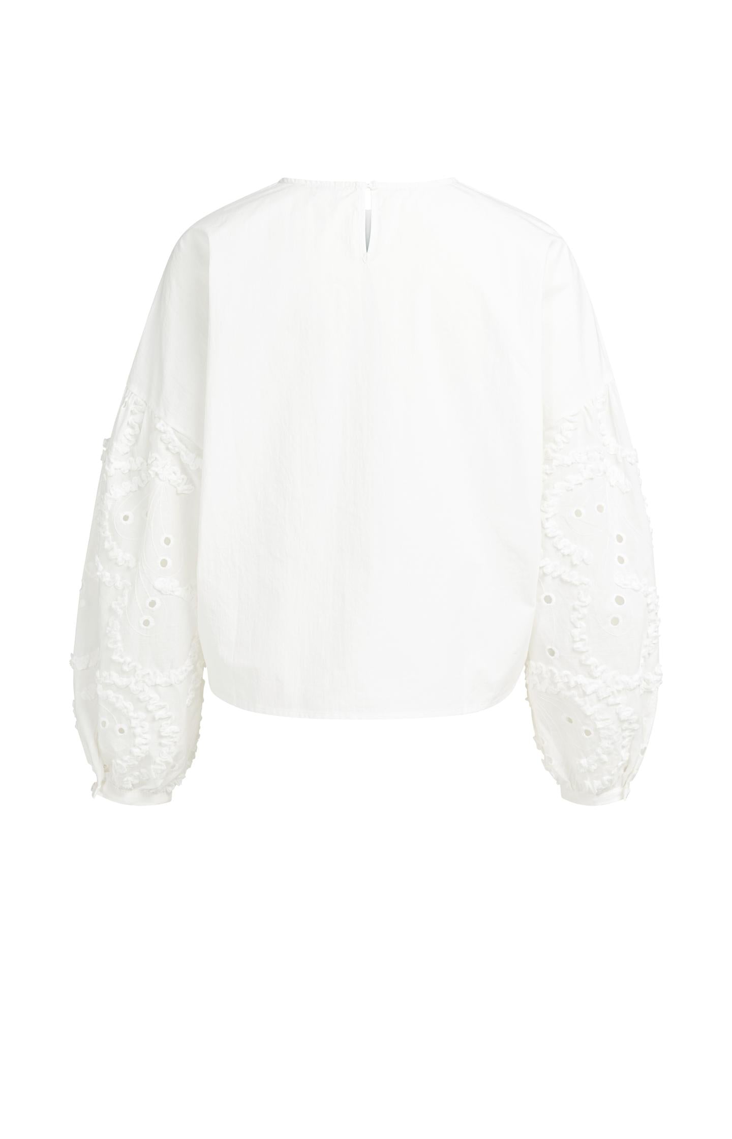 Blouse with embroidered sleeves and round neckline