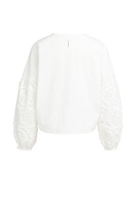 Blouse with embroidered sleeves and round neckline
