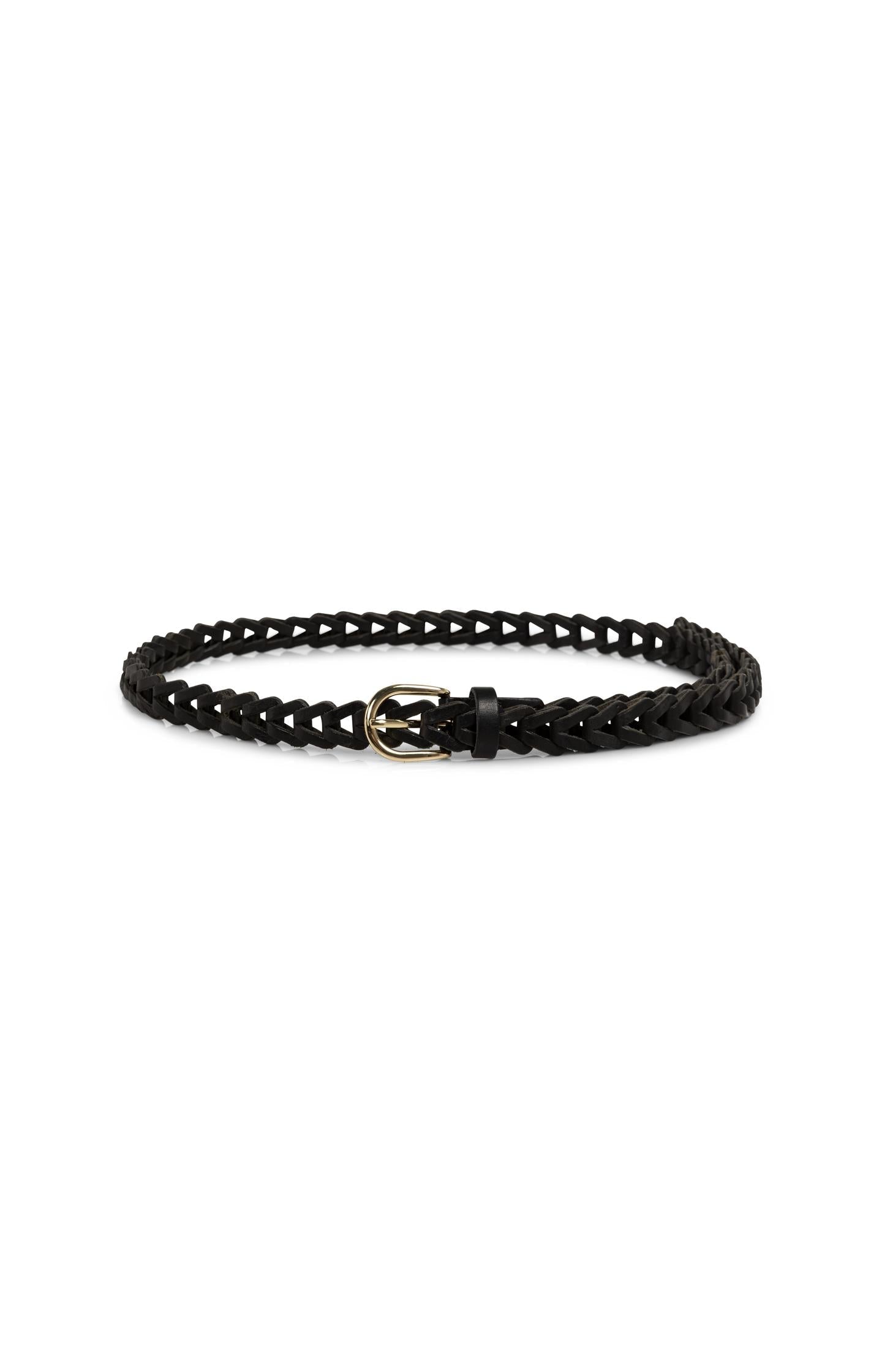 Braided leather belt with buckle