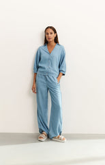 Chambray trousers with wide legs