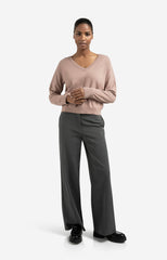 Double V-neck sweater with back button detail
