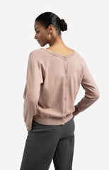 Double V-neck sweater with back button detail