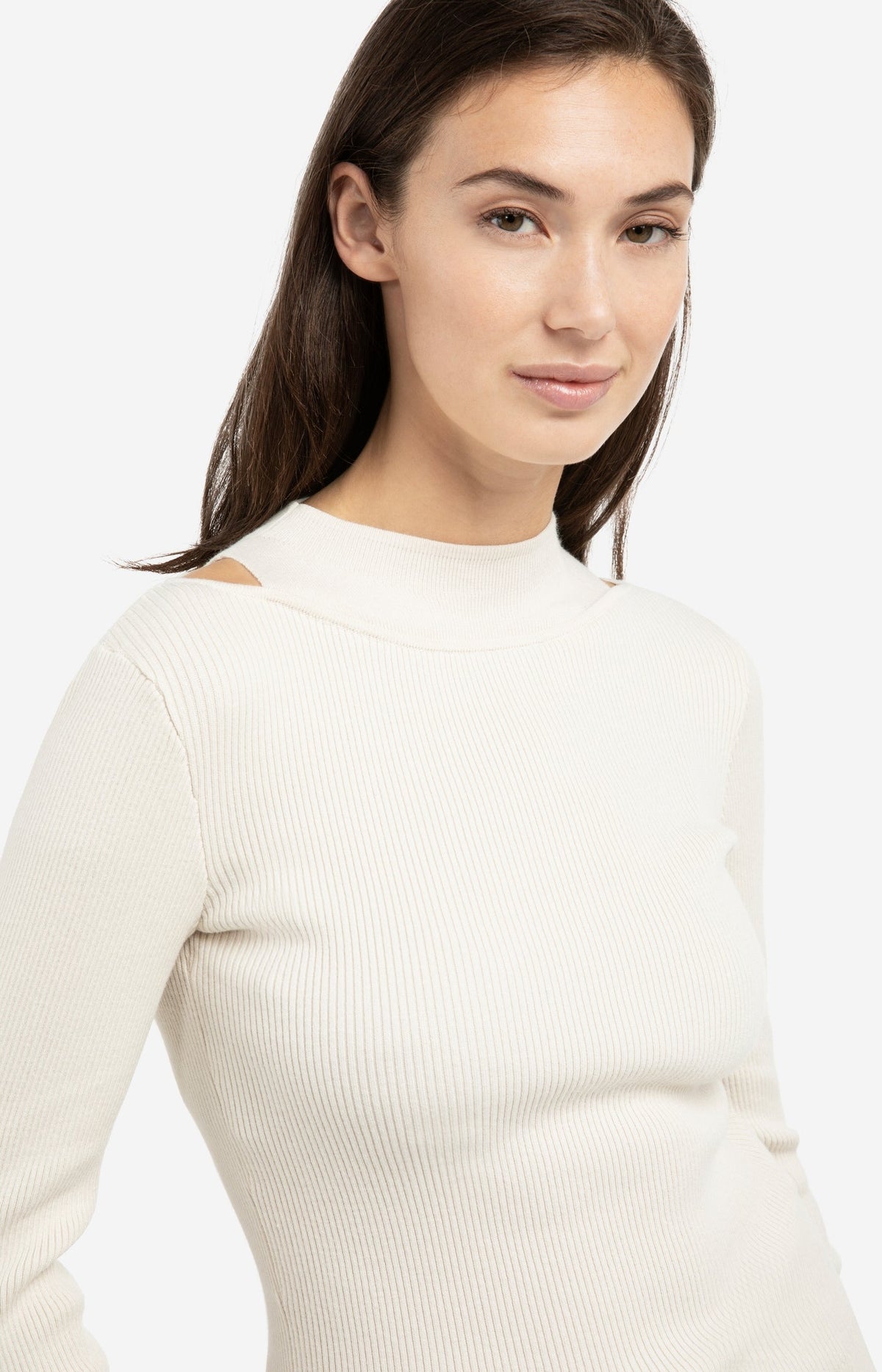 Fine ribbed sweater with layered neckline and fitted fit - Type: lookbook