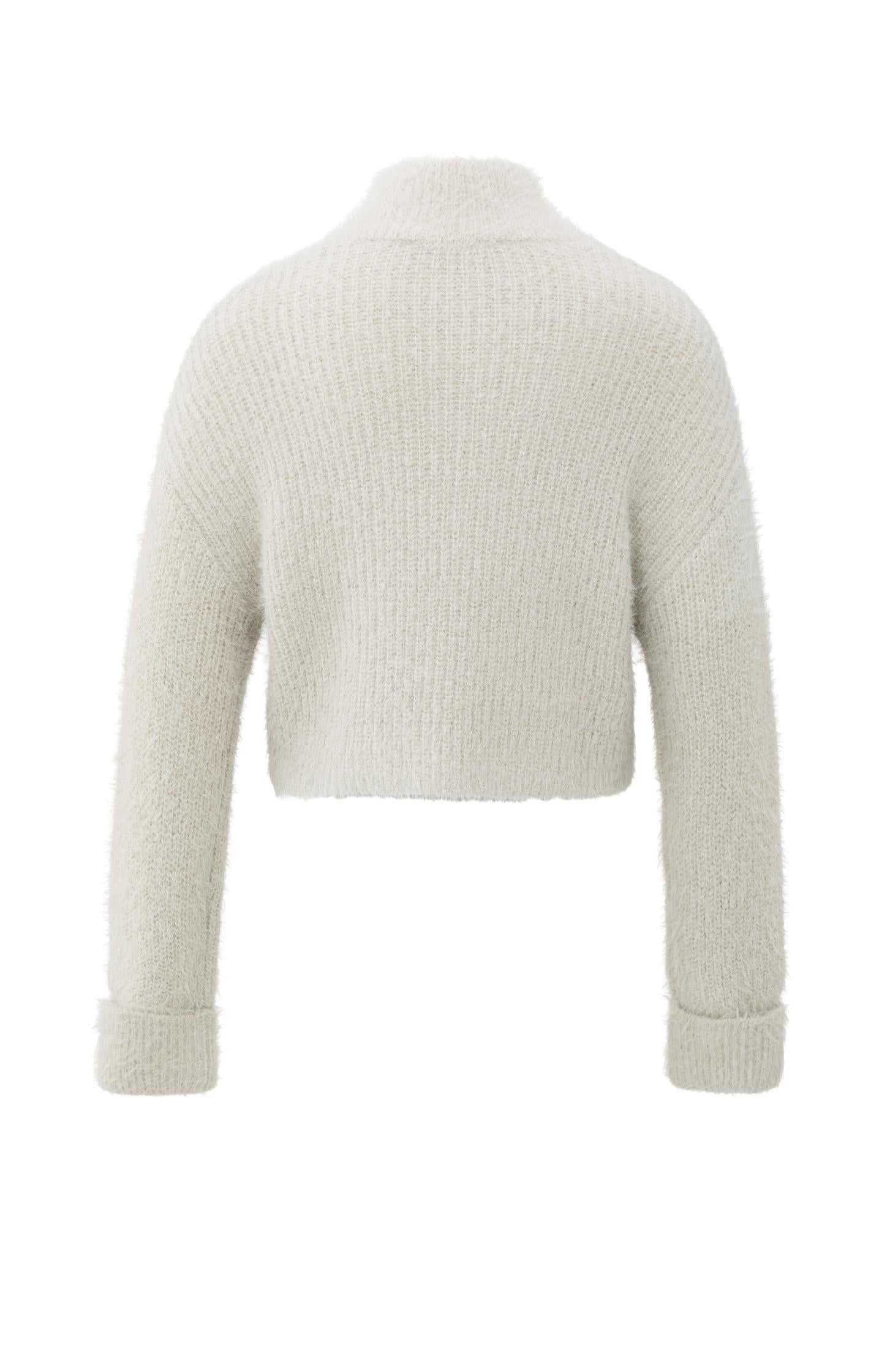 Fluffy cropped sweater with stand-up collar and buttons - Type: product