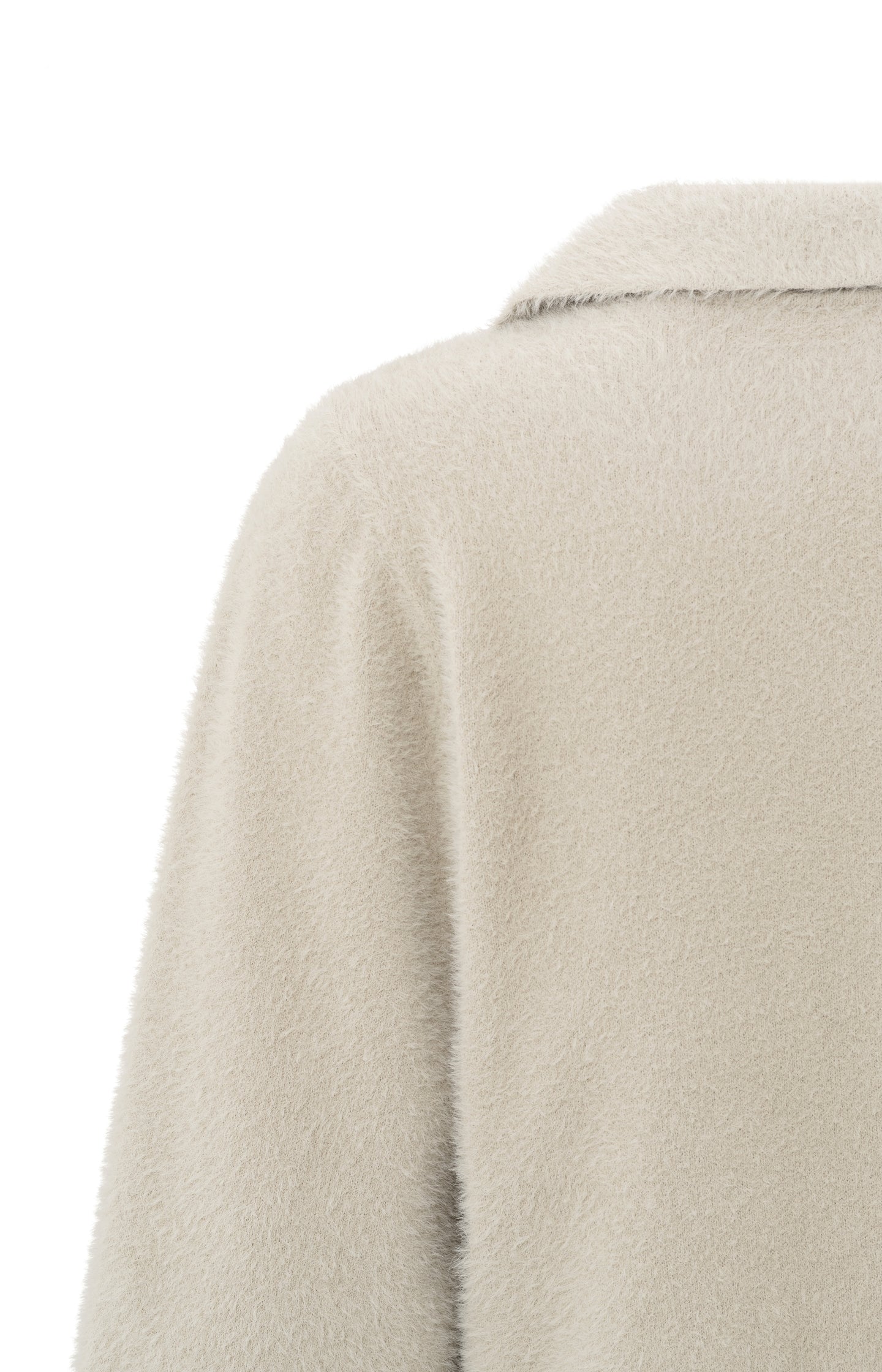 Fluffy polo sweater with classic collar and V-neck