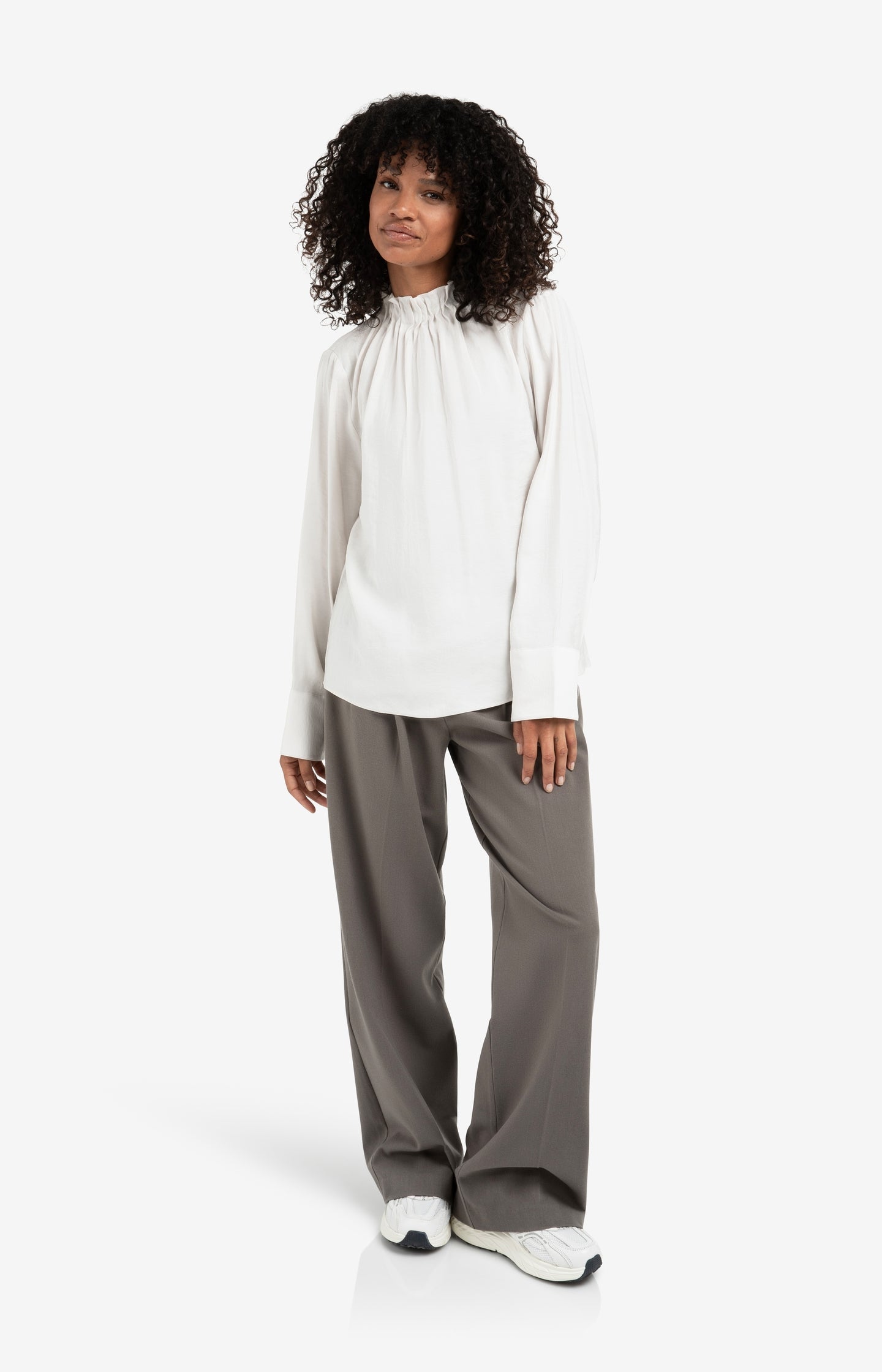 High neck top with drawstring hem