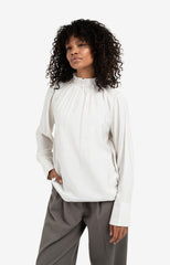 High neck top with drawstring hem