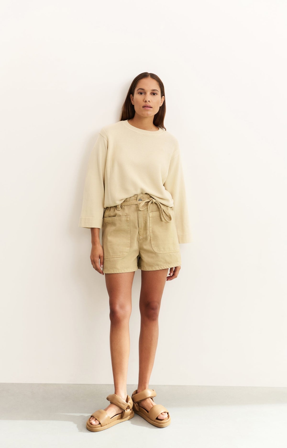 High-waist shorts with garment-dye finish - Type: lookbook