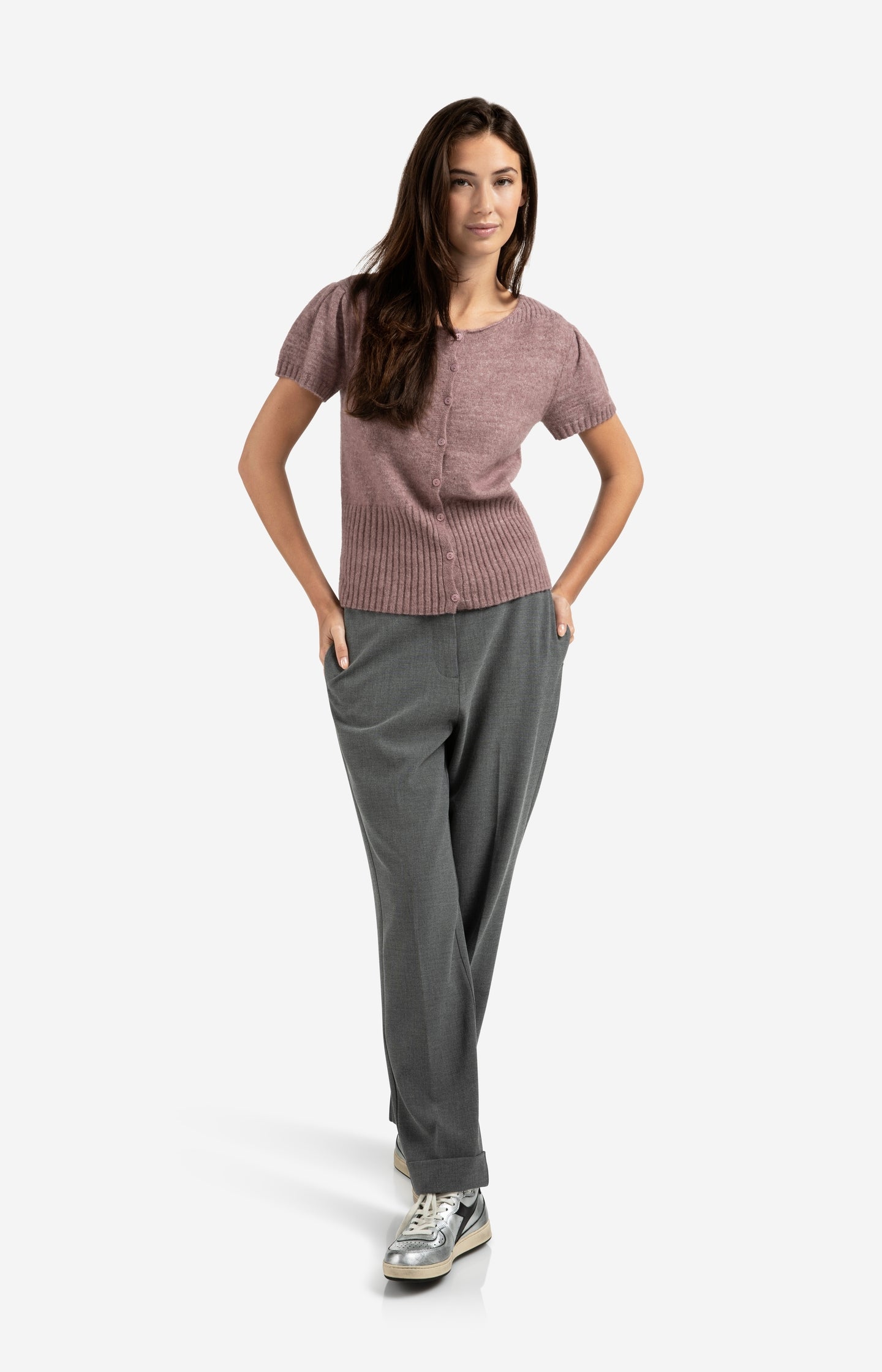 High waist tailored trousers with turn-ups