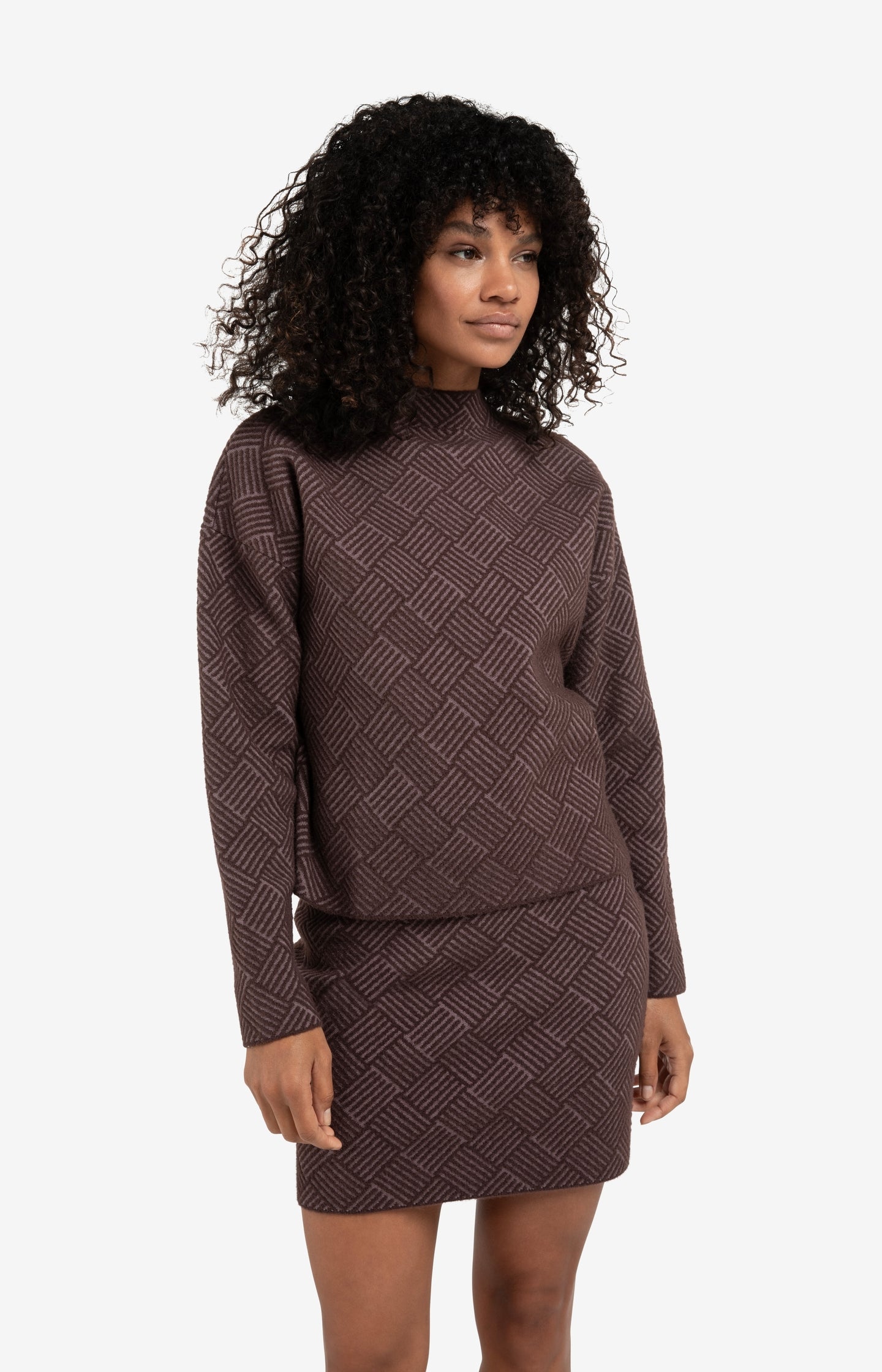 Jacquard sweater with long sleeves and stand-up collar