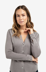 Jersey blouse in melange fabric with V-neck and buttons