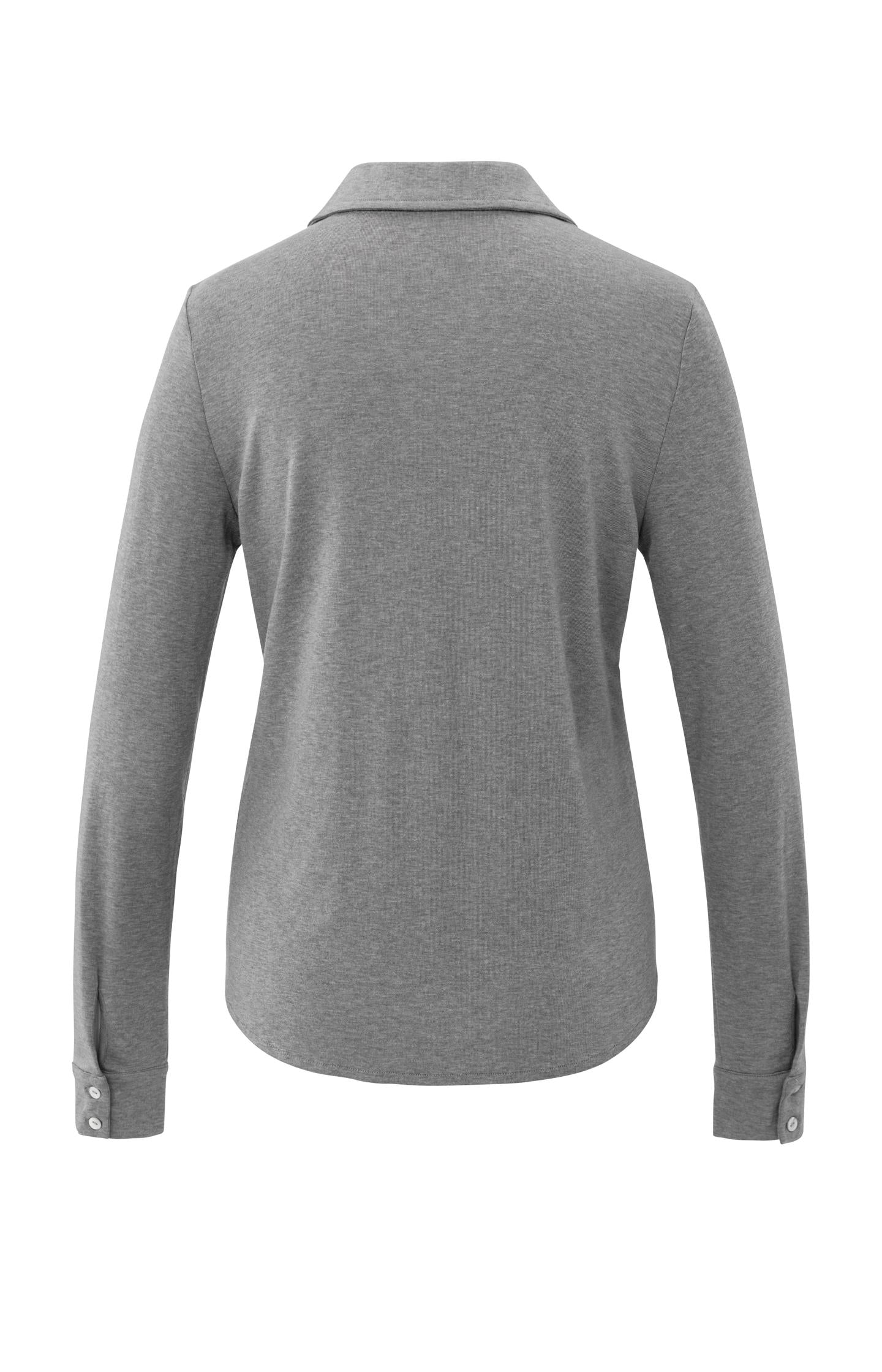 Jersey blouse in melange fabric with V-neck and buttons