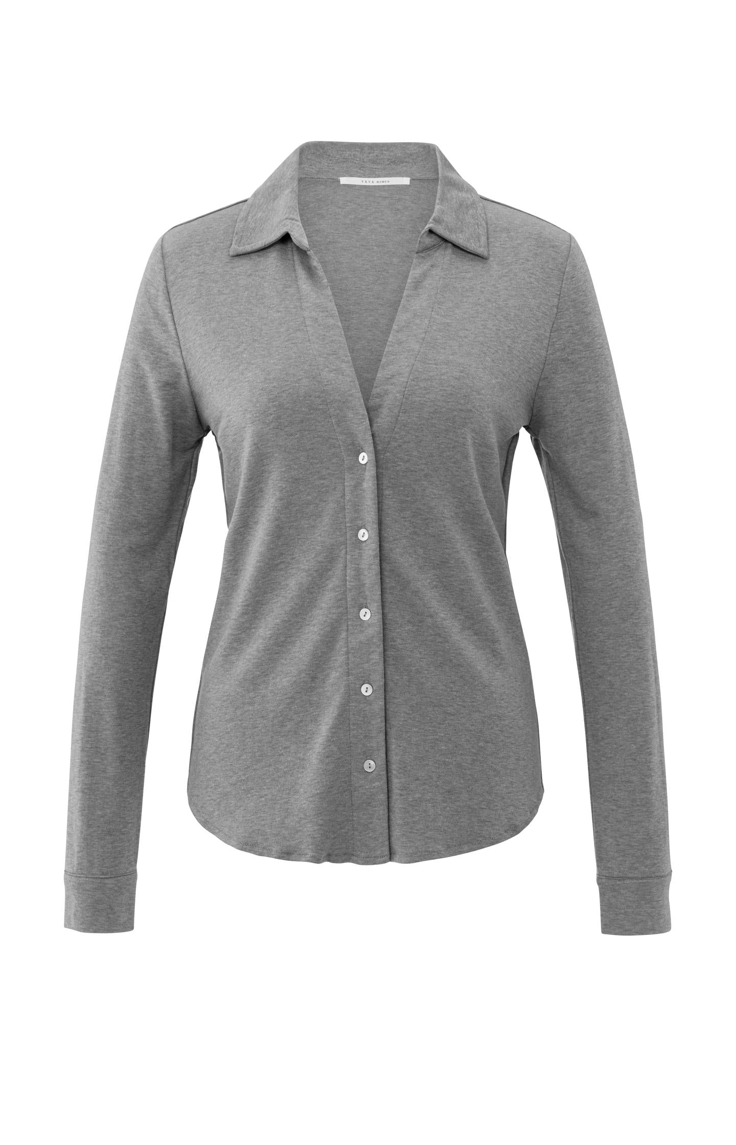 Jersey blouse in melange fabric with V-neck and buttons - Type: product