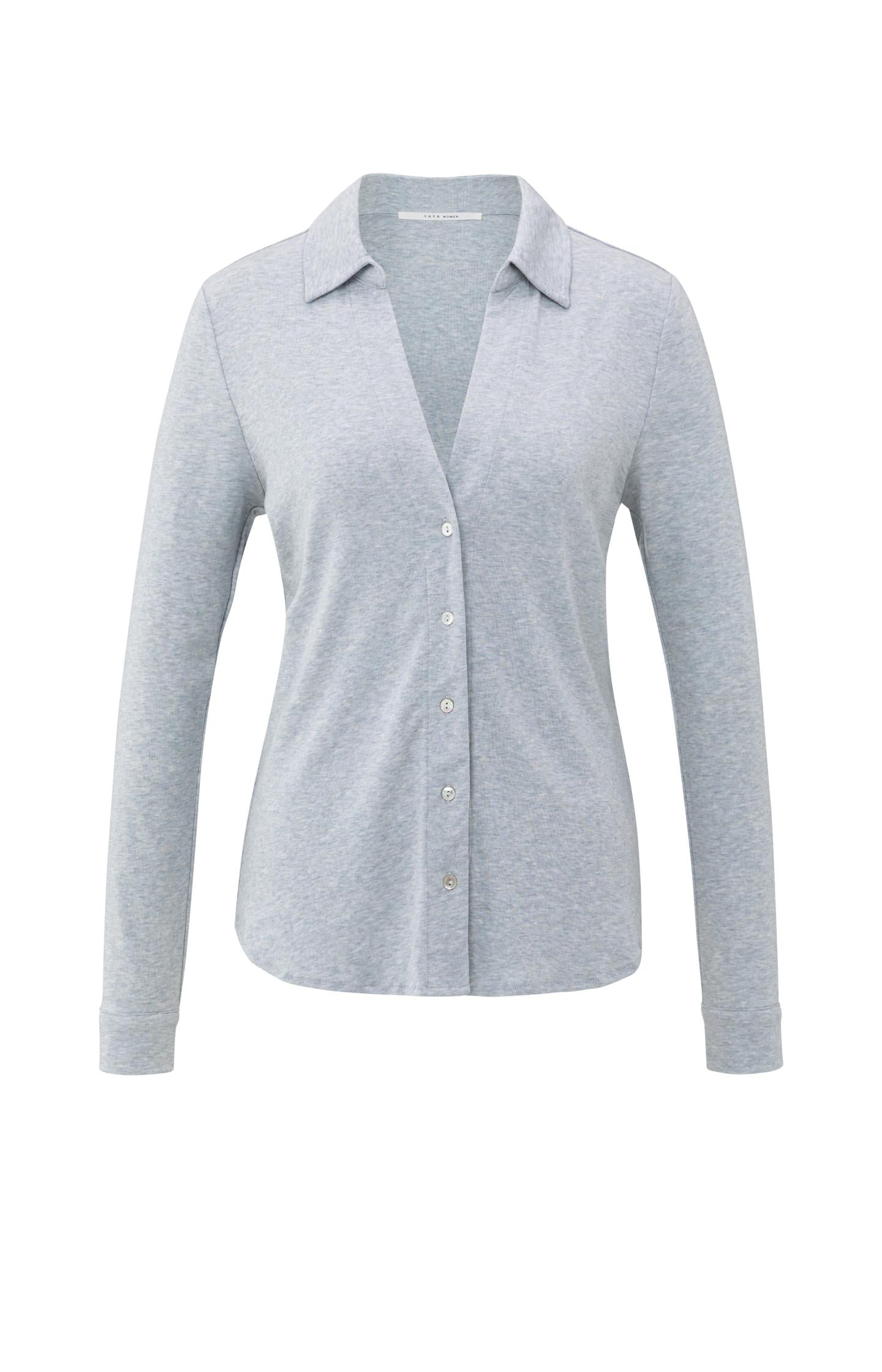 Jersey blouse in melange fabric with V-neck and buttons - Type: product