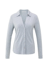 Jersey blouse in melange fabric with V-neck and buttons - Type: product