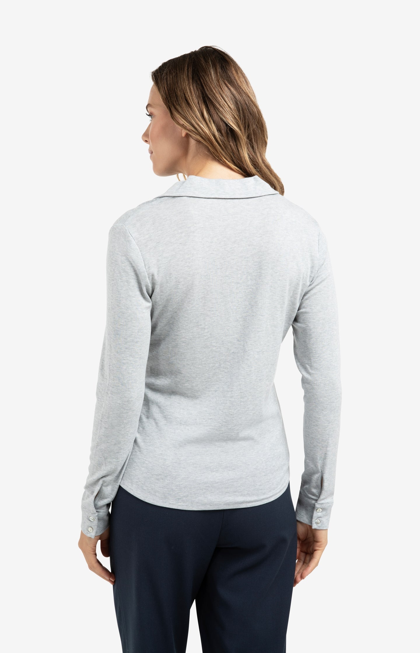 Jersey blouse in melange fabric with V-neck and buttons